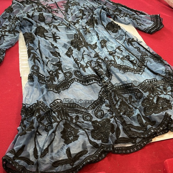 Lane Bryant Blue black Floral Embroidered MESH DUSTER JACKET Open Front Robe 18 - Picture 6 of 16